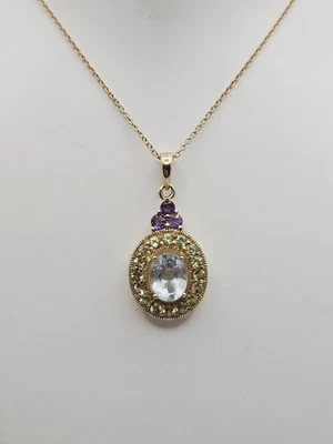 Ross Simons Sterling Silver Vermeil Topaz, Peridot & Amethyst Pendant Necklace - Image 1 of 4