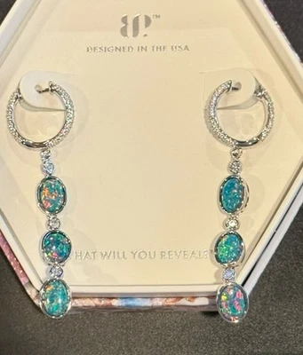 Ring bomb party October ER33002 Rare Unicorn Earrings, Teal Fire Opal, Rhodium - Image 1 of 4