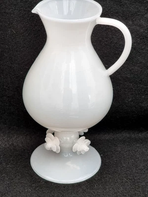 Opalescent white Glass Jug With opaque flowers - Image 1 of 3