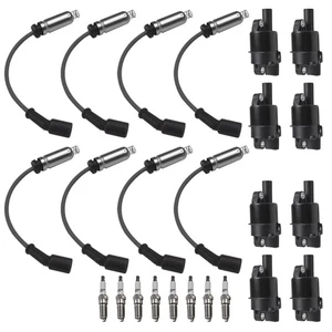 8 Pack Round Ignition Coil+Spark Plug+Wire for GMC Chevy Silverado 1500 V8 UF742 - Picture 1 of 8