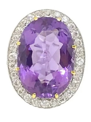 0.70ct Diamante Redondo Natural 14k Oro Blanco Macizo Amatista Boda Cóctel Ring - Imagen 1 de 4