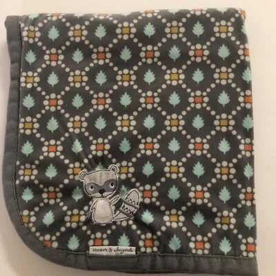 Blankets & Beyond Gray Raccoon Leaves Sherpa and Plush Blanket 30"x28" Leaf HTF - Image 1 of 4