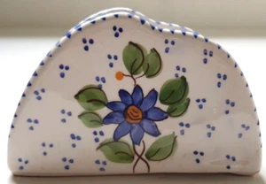 Bullat's Servierttenhalter Polka Dots Weiß-Blau Keramik Blume Signiert Vtg. - Bild 1 von 13