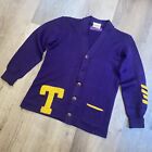 Dehen Letterman Sweater Classmate Cardigan Wool Purple Vtg 40S 50S Mens Small
