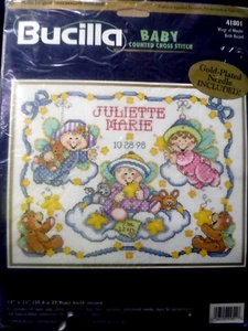 Neu-offenes Paket-Bucilla Baby gezählter Kreuzstich #41801 Geburtsakte 14"x11" - Bild 1 von 3