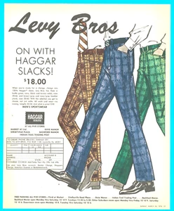 1974 LEVY BROS Tienda de ropa Anuncio impreso Hombre Haggar Pantalones Cuadros Años 70 Moda - Imagen 1 de 3