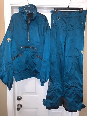 Conjunto de 2 peças de terno de esqui/neve verde vintage Descente jaqueta calça XL/34 - Imagem 1 de 4