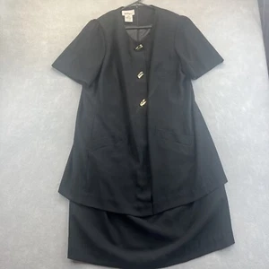 Worthington Dress Workplace Business Black Gold Button 18 W 80s 90s Vintage Midi - Picture 1 of 11