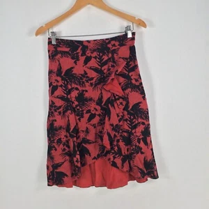 Oasis womens skirt size 8 flare red floral linen blend zip 047065 - Picture 1 of 9