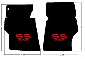 NEW! 1966-1967 Chevelle Floor Mats Black Carpet Embroidered SS 396 logo RED pair - Picture 1 of 12