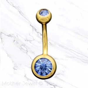14G YELLOW GOLD GP SURGICAL STEEL SKY BLUE CZ BARBELL BELLY BUTTON NAVEL RING - Picture 1 of 2