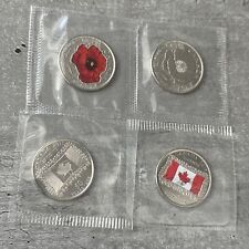 Lot Of 4 Canada 2015 Quarters - Poppy And 50th Annv Flag 1 Colour & 1 Reg. Of EA