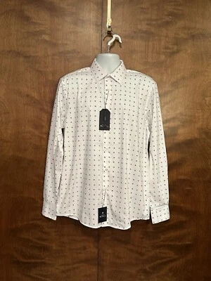 Ben Sherman Slim Fit платье рубашка мужская L 34/35 белый и синий цветочный длинным рукавом  - Изображение 1 из 4