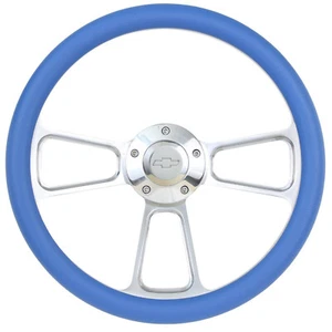 14" Blue Vinyl & Polished Muscle Steering Wheel Chevrolet Truck 1948 - 2002 - Picture 1 of 2