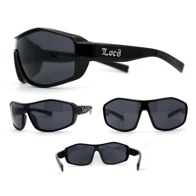 Locs Oversize Wrap Sport Shield Gangster All Black Plastic Sunglasses - Image 1 of 4