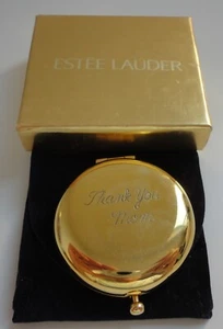 ESTEE LAUDER Gold Tone Lucidity Compact Engraved "Thank You Mom" New in Box - Picture 1 of 3