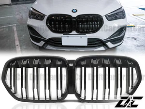 FOR BMW FACELIFT F48 LCI X1 SUV DOUBLE TRIM GLOSSY PIANO BLACK FRONT GRILLE PAIR - Picture 1 of 4