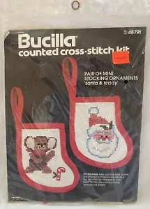 Bucilla Cross Stitch Kit 48791 Mini Christmas Stocking Ornaments Santa & Teddy - Picture 1 of 3
