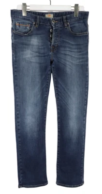 HUGO BOSS Regular Fit Jeans Men's W32/L30 Faded Whiskers Button Fly Stretch Blue - Image 1 of 4