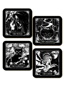 DEADLY TAROT WITCH CAULDRON FAMILIAR FAERIE 4 Coaster Set: cat moon fairy gift - Picture 1 of 3