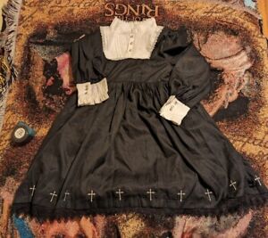 Lolita Gothic Vintage Sweet Women's Black Long Sleeve Harajuku Cross Dress sz S