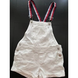 Tommy Hilfiger Kids Denim Overall Short Girls 8/10 White Heritage 90s Streetwear - Picture 1 of 10