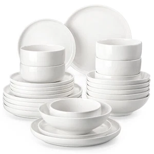 MALACASA 24-Piece Dinnerware Set Porcelain Dishware White Bowl & Plate Set for 6 - Picture 1 of 18
