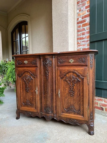 Antique French Sideboard Foyer Cabinet Louis XV Carved Tiger Oak 19th century Cover
