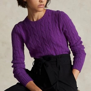 Land’s End Purple Cable Knit Crew Cashmere Sweater Large L - Picture 1 of 8