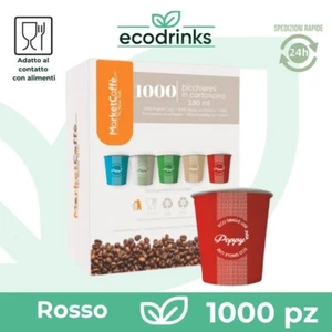 1000 BICCHIERI CARTA 180ML BICCHIERE ROSSO PER ASPORTO CAPPUCCINO CAFFÈ ACQUA - Foto 1 di 3