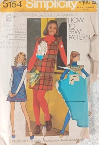 Simplicity 5154 Sewing Pattern Jumper Size 12 Bust 34 Vintage 1970's - Picture 1 of 3