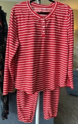 Antiguo conjunto de pijama rojo polar Micro Performance azul marino, salón, poliéster, talla XL Foto 1 de 4