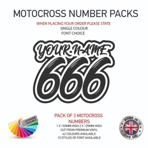 3 x Custom Race Numbers and Name Vinyl Stickers Motorbike Motorcross Quad MXSC01 - Picture 1 of 3