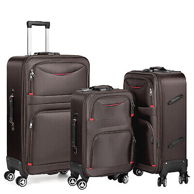Expandable Luggage Set Of 3 Suitcase Spinner Softshell Trolley Travel Bags Brown • 97.16$