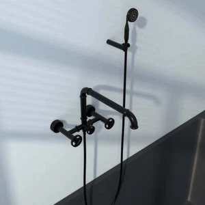 Industrie Rohr Wandmontage Badewannenarmatur Handbrause massiv Messing - Bild 1 von 6