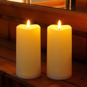 Outdoor Solar Powered Candles 3" X 6" Ivory White Flickering Flameless Candle Se - Picture 1 of 7