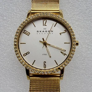 Skagen Damenuhr 32mm Swarovski Kristall Lünette goldfarben neue Batterie * - Bild 1 von 17