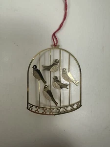 Die/Laser Cut SHINY 2” Brass-Metal 5 BIRDS IN CAGE 3-D Xmas Ornament FILAGREE - Picture 1 of 8