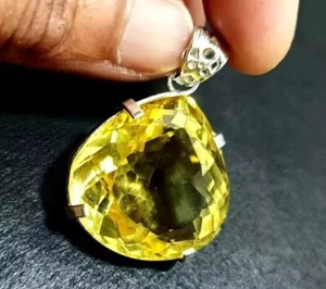 Natürlicher 98,00 ct gelber Citrin Birnenschliff 925 massiv Silber Anhänger Edelstein - Bild 1 von 6