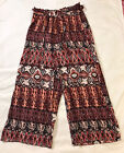 New Look Womens Pants Large Multicolor Ethno Wide Leg Belted Elastic Waist