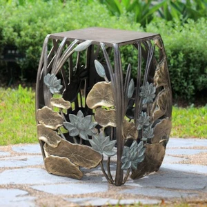 Gorgeous Unique Water Lilies Artistic Aluminum Garden Stool And Accent Table - Picture 1 of 5