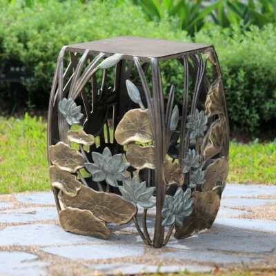 Gorgeous Unique Water Lilies Artistic Aluminum Garden Stool And Accent Table - Image 1 of 4