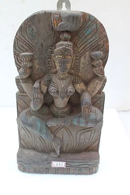 Antigua figura de madera tallada a mano de la diosa hindú Saraswati estatua NH2153 Foto 1 de 4