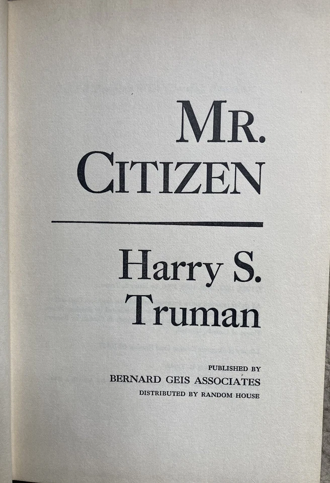 MR CITIZEN by Harry S. Truman  SIGNED 1st HC( No Dj) - Image 1 of 4