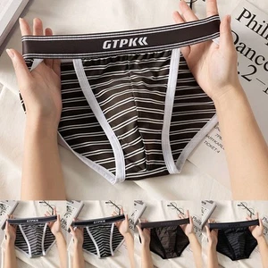 Men's Breathable Soft Low Waist Briefs Stylish Striped Underwear Panties - Picture 1 of 20