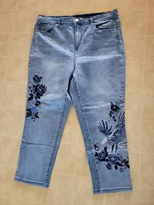 Damen DG2 Diane Gilman bestickte Caprihose Jeans 16W - Bild 1 von 3