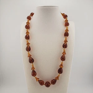 Vintage Glasperlen Halskette Cognac Braun Birne Glocke Mehrere Formen Erdig Boho 22" - Bild 1 von 7