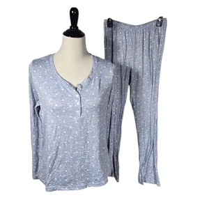 Laura Ashley Size Medium Blue and White 2-piece Pajama Set Soft Knit Sleepwear - Picture 1 of 7