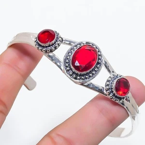 Red Carnelian Gemstone Handmade 925 Sterling Silver Adjustable Cuff Bracelet - Picture 1 of 1