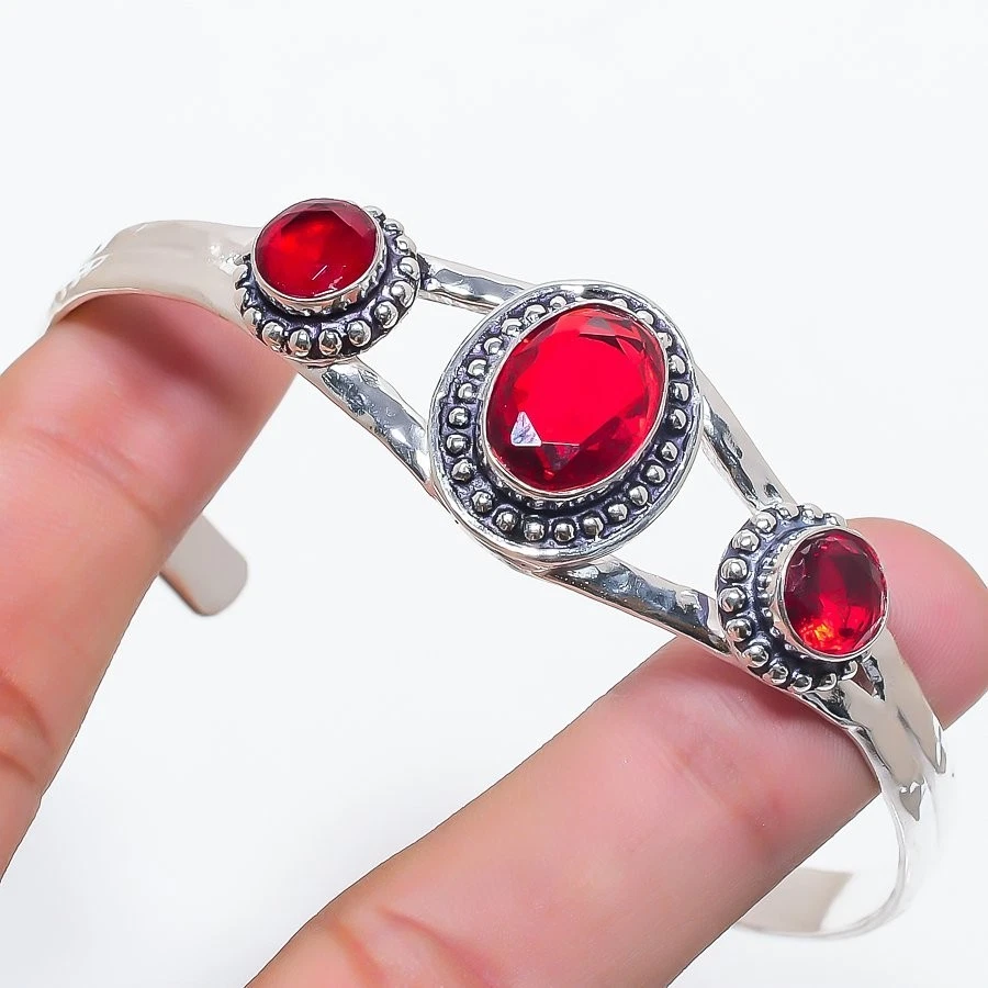 Red Carnelian Gemstone Handmade 925 Sterling Silver Adjustable Cuff Bracelet - Image 1 of 1